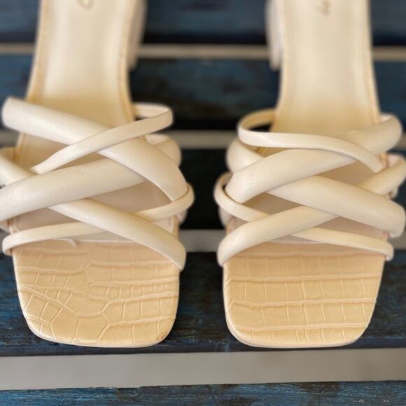 Circus by Sam Edelman Janessa Sandals 9.5 Cream Slip-On Strappy Square Toe Heels - Picture 7 of 8